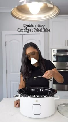 a woman is cooking in an instant pot