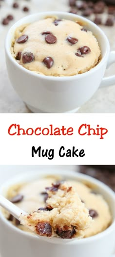 chocolate chip mug cake in a white bowl