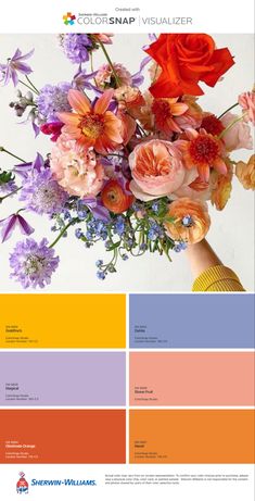 the color scheme for an art project is shown with flowers and colors in different shades