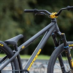 a close up of a bike on a street