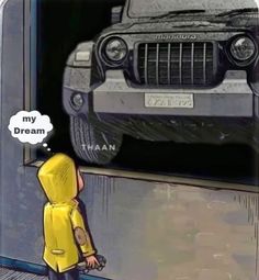 a drawing of a person standing in front of a car with a banana on it