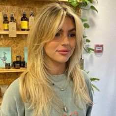 Blonde And Curtain Bangs, Slight Curtain Bangs Straight Hair, European Summer Haircut, Almost Bangs Haircut, Fringe With Long Hair Straight, Bangs Low Maintenance, Face Frame For Round Face, Wispy Front Pieces, Blonde Balayage With Side Bangs