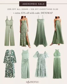 So many sales going on at Abercrombie right now for their bi-annual denim sale! 25% off ALL denim + 15% off everything else. Get an extra 15% off your order with code: DENIMAF #LTKsalealert #LTKSpringSale Green Spring Dresses, Dresses For Spring