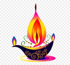 a colorful lit candle with swirls on the bottom and red, orange, yellow and blue flames