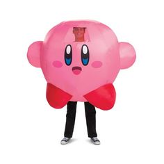 an inflatable balloon with a pink face and red bow around it's neck