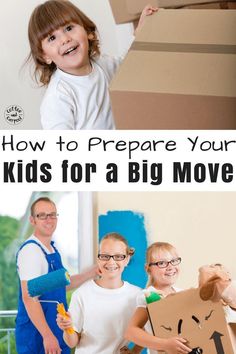 two children holding cardboard boxes with the words how to prepare your kids for a big move