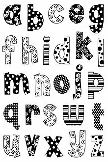 an alphabet with polka dots and letters