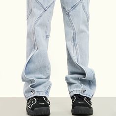 5ft 5''(166cm) tall, 97 lbs(44kg) weight and wearing a size M163cm/44kg wearing a size S - Reconstructed- LIGHT BLUE- Straight fit- Denim Trendy Light Blue Straight Leg Jeans, Light Blue Relaxed Fit Full Length Jeans, Light Blue Straight-leg Pants For Streetwear, Trendy Baggy Light Blue Jeans, Light Blue Straight Leg Pants For Streetwear, Light Blue High Rise Streetwear Bottoms, Light Blue Full-length Denim Jeans, High Rise Light Blue Bottoms For Streetwear, Light Blue Straight Leg Streetwear Bottoms