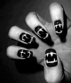 Image detail for -gothic monster teeth sharp cool goth Extreme Make-up, Vampire Nails, Unghie Nail Art, Halloween Vampire, Nail Stuff, Holiday Nail Art, Thanksgiving Nails