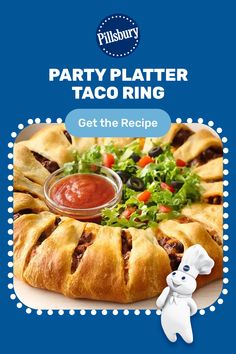 an advertisement for a taco ring with a small chef next to it and a stuffed animal