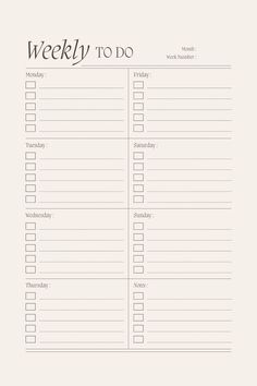 the weekly to do list is shown in black and white