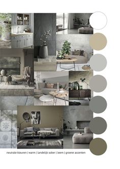 a collage of photos with different furniture and decor items in greys, neutrals and whites