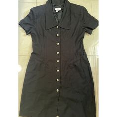 Nicole Studio Women Black Vintage Dress Button Down Nwt Size 16. Inventory F1 Black Button-up Mini Dress With Buttons, Fitted Collared Dress With Snap Buttons, Classic Short Sleeve Mini Dress With Buttons, Classic Collared Mini Dress With Buttons, Classic Mini Dress With Buttons And Short Sleeves, Classic Knee-length Mini Dress With Button Closure, Button-up Mini Dress With Button Closure For Work, Classic Button-up Mini Dress, Workwear Button-up Mini Dress With Button Closure