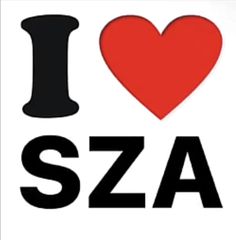 i love sza sticker on a white background with black letters and a red heart