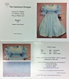 PAT GARRETSON SMOCKING PLATE #084 BIANCA SMOKE FREE ENVIRONMENT Smocking Plates, Smocking Patterns, Cross Stitch Embroidery, Smocking, Cross Stitch, Blue Color, Yarn, Embroidery, Free Shipping