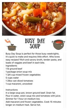 the food menu for busy day soup is shown in this screenshote screen shot