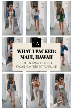 Jessica Ashley @hellojessicashley explains how to pack a great capsule wardrobe for travel and shows you where to buy essential pieces for your capsule Packing For Spring Trip, Hawaii 2023 Outfits, Vacay Capsule Wardrobe, Outfits To Pack For Vacation Summer, Hawaii Style Fashion Vacation, Cruise Outfit Capsule, Florida Vacation Outfits 2023, Tropical Wardrobe Capsule, Beach Vacation Outfits Capsule