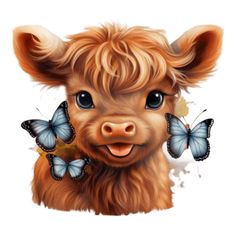 a cow with two butterflies on it's ear