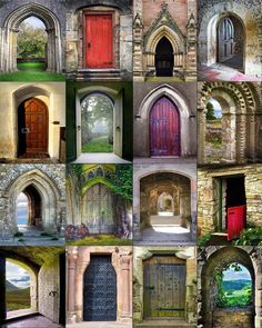 many different doors and windows are shown in this collage