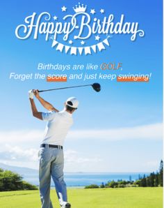 a happy birthday card with a man playing golf