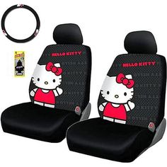 hello kitty car seat covers with headbands and steering wheel cover, set of 2