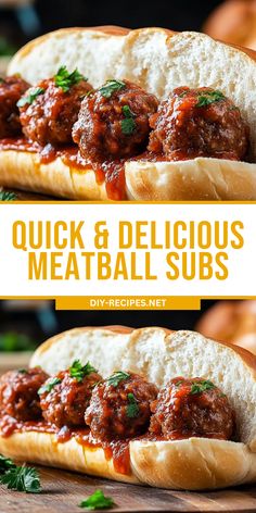 meatball subs with marinara sauce and parsley on top