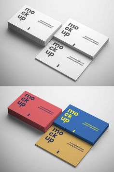 three business cards with different colors and font