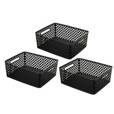 three black baskets sitting next to each other