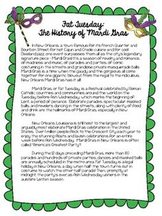 the history of mardi gras with green and purple decorations on it's border