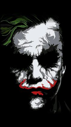 a painting of the joker with green hair and red eyes is shown on a black background