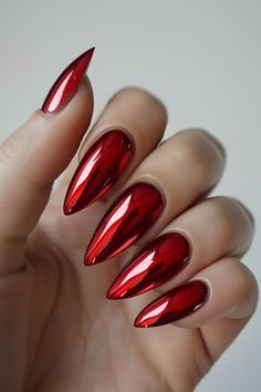 Christmas Chrome Nails Designs, Stiletto Nails Chrome, Red Chrome Nails Almond, Fall Chrome Nail Colors, Red Chrome Nails Designs, Trendy Ombre Nails, Ombre Chrome, Chrome Nail Colors, Nails Aura