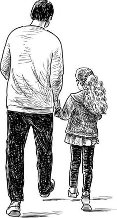 a drawing of a man walking with his daughter on a walk royalty photo - image