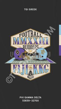 the football team logo is shown on a black t - shirt with purple and blue stripes