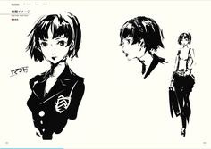 some black and white drawings of people with short hair