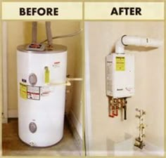 before and after photos of a water heater