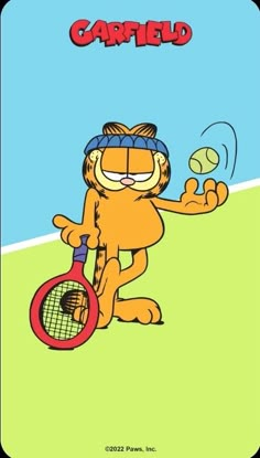 garfield the cat is playing tennis with his racquet