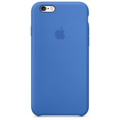 the back of an iphone 6g case in bright blue, on a white background