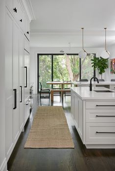 the kitchen is clean and ready to be used as a dining room or family room