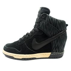 Nike Dunk Sky Hi Hidden Wedge Suede Leather Sneakers - Women's Size 6 - Black    Pre-owned. Some signs of wear from use. Posted photos shows the condition in greater detail and is the actual item you'll be receiving. Nike Sky High Wedge, Nike Wedge Sneakers, Heeled Sneakers, Nike Wedges, Heel Sneakers, Hidden Wedge Sneakers, Black Wedge Sneakers, Air Shoes, Shoes Outfit Fashion