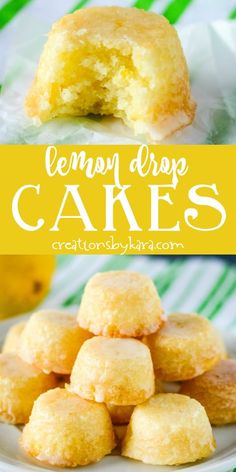 lemon drop cakes on a plate with the title above it