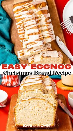 Eggnog Bread is a deliciously easy sweet bread that is perfect for a special holiday morning or as an afternoon treat. A soft, spongy eggnog batter is baked to perfection and drizzled with a sweet eggnog glaze.