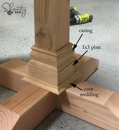 the top part of a wooden post with measurements and instructions on how to attach it