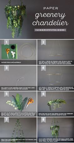 instructions to make a paper greenery chandelier