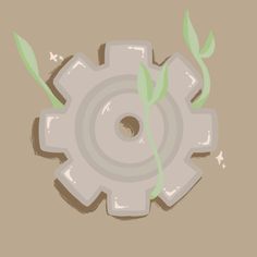 a drawing of a gear with leaves on it