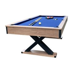 a pool table with a blue cloth on it