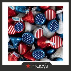 an american flag candy with the word macy's on it in red, white and blue