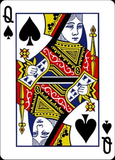 a playing card with hearts and spades on the front, surrounded by four different colors