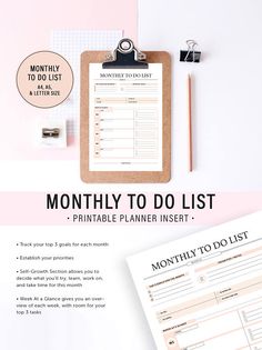 the printable planner insert is on top of a clipboard