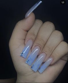 French Tip Acrylic Toes, Hype Nails, Heaven Nails, Blue French Nails, Blue French Tip, Nail Practice, Long Square Nails, Finger Art, Curved Nails