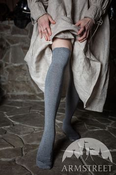 Viking or early medieval unicolour knee-high cotton socks for sale. Available in: melange grey cotton, black knit cotton :: by medieval store ArmStreet Medival Socks, Medieval Character, Medieval Garb, Waterproof Tent, Early Medieval, Photoshoot Themes, Medieval Clothing, Medieval Fashion, Knee High Socks